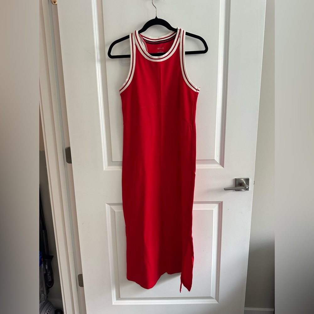 Sleeveless Red Racerback Midi Dress with White Trim